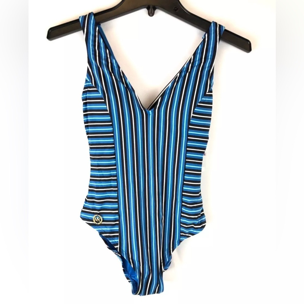 Michael Kors Marine Stripe V-Neck One-Piece Vintage Blue Womens Size 6